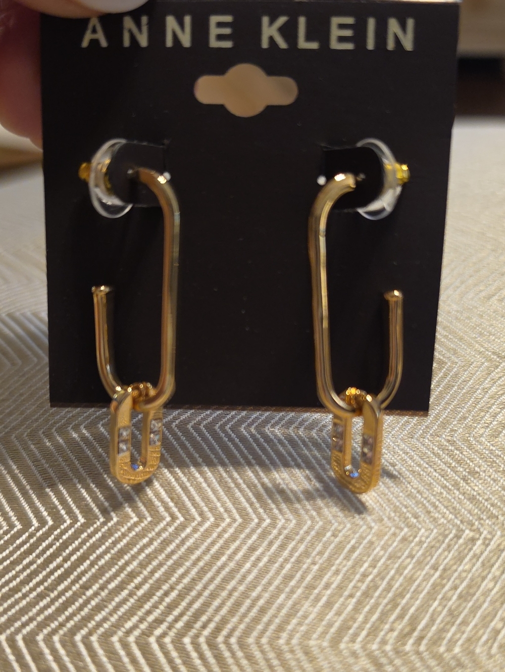 Anne Klein Gold Open Link Drop Earrings with Crystal Accents